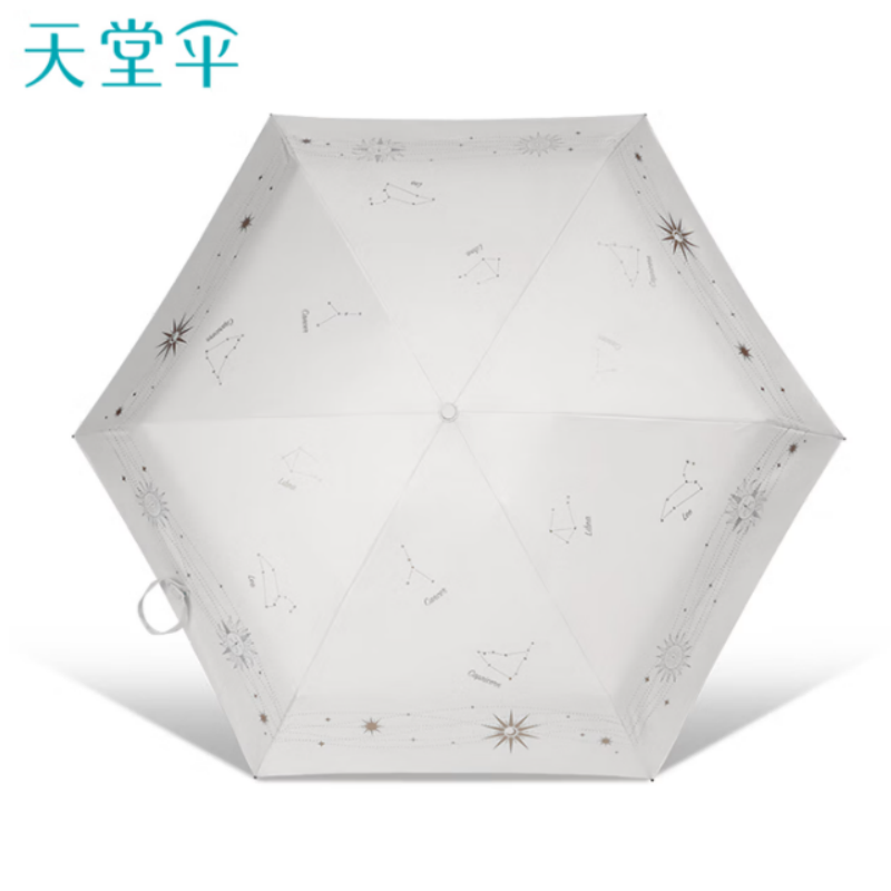 天堂防紫外线遮阳伞6K太阳伞便携式五折系列黑胶防晒伞霁月白伞下96CM 霁月白