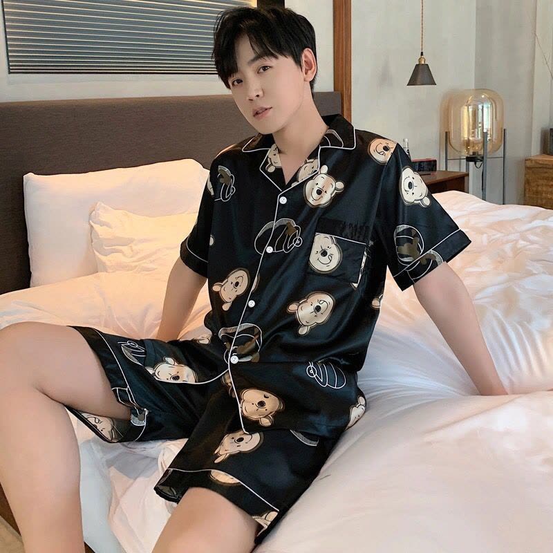 男士睡衣短袖薄款仿冰丝春夏季薄款夏天卡通可爱学生家居服套装莎丞图片