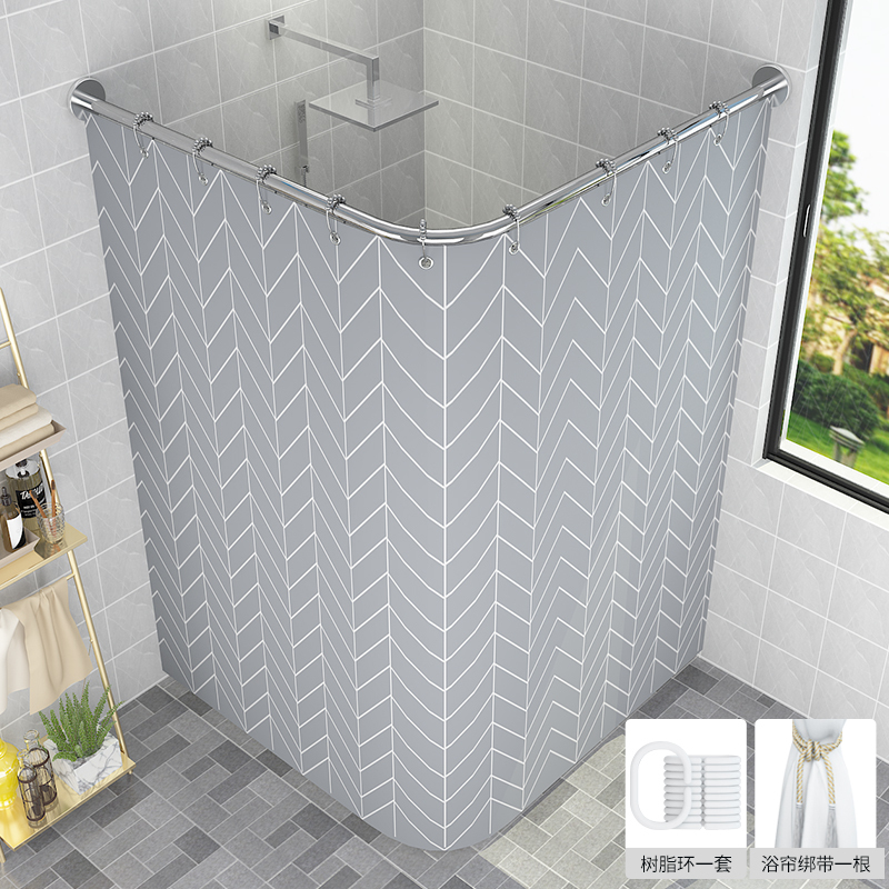 沐浴帘套装ciaa免打孔洗澡弧形杆卫生间挂房浴室帘
