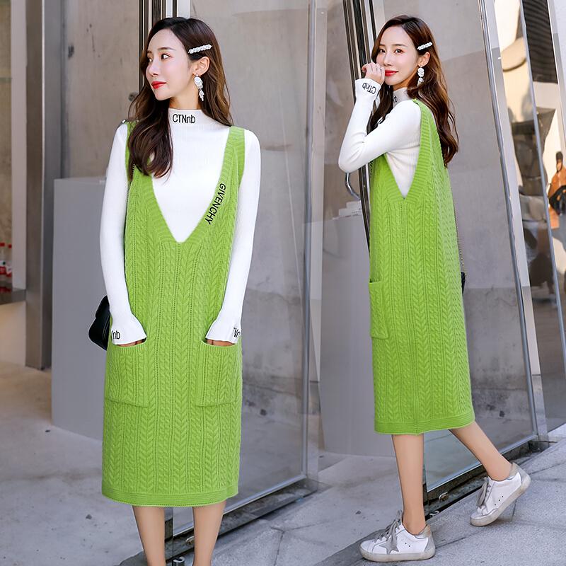 绿色背心裙 白色内搭[一套] 均码[适合约90-1