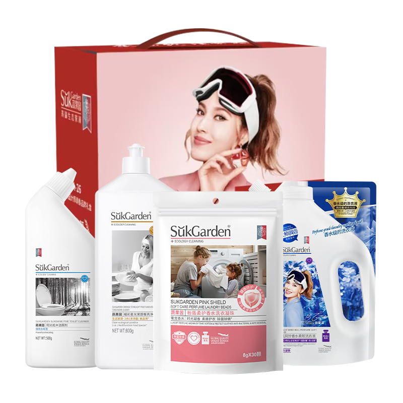 蔬果园 居家清洁4件套 洗衣凝珠8g*30颗+洗衣液500ml+洁厕剂500g+果蔬餐具净800g
