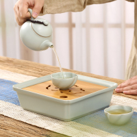 常生源 功夫茶具 天青色仿宋汝窑开片功夫茶具陶瓷茶杯茶碗茶壶整套套装 7头文旦壶