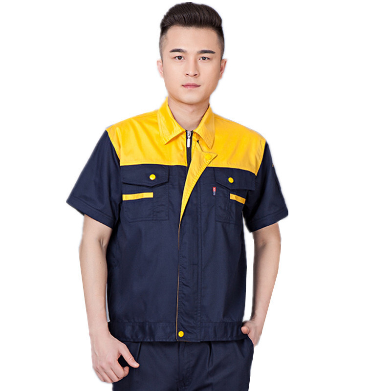 夏季工作服套装男女短袖服装工装劳保汽修服工厂车间定制绣字下藏蓝上