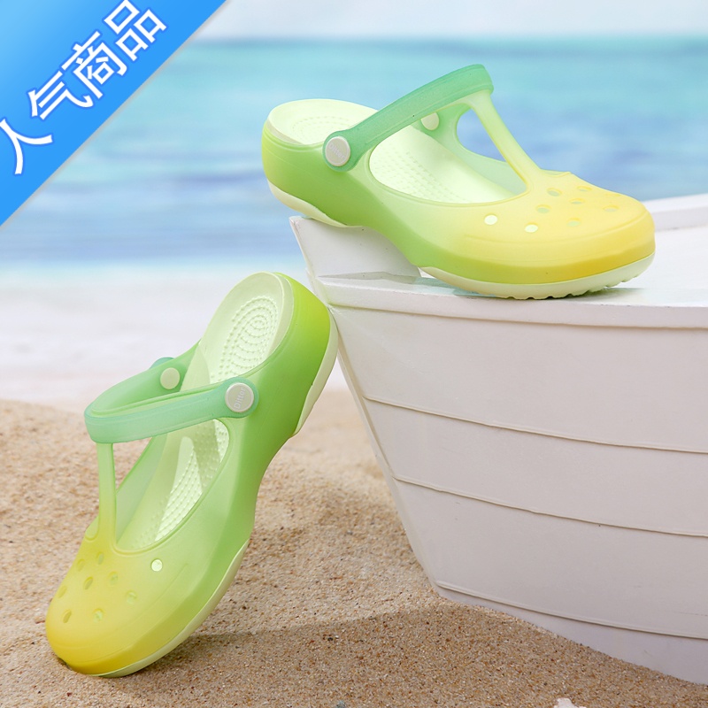 SUNTEK洞洞鞋女2023夏ins潮厚底防滑大码海边沙滩凉鞋护士外穿果冻拖鞋高清大图