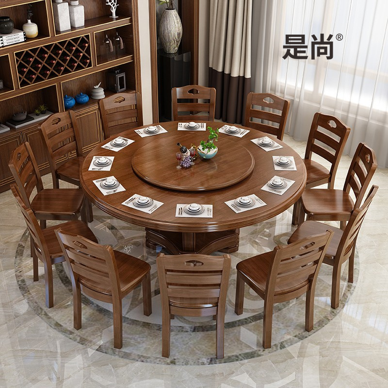 是尚 实木圆餐桌带转盘 橡木圆桌 圆餐桌 高档木 不含椅子