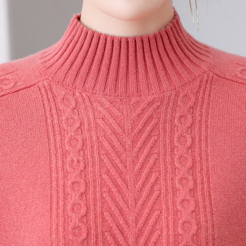 恒源祥品牌100纯羊毛衫女半高领套头女士毛衣显瘦镂空保暖上衣服女