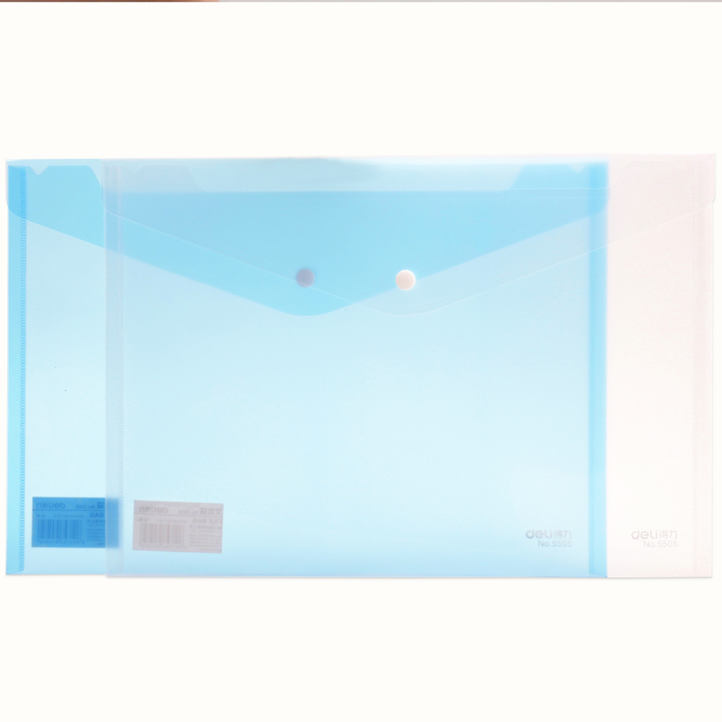 得力(deli)5505 文件套/文件袋 A4纸文件袋 透明资料袋 10个装按钮扣袋 三组装