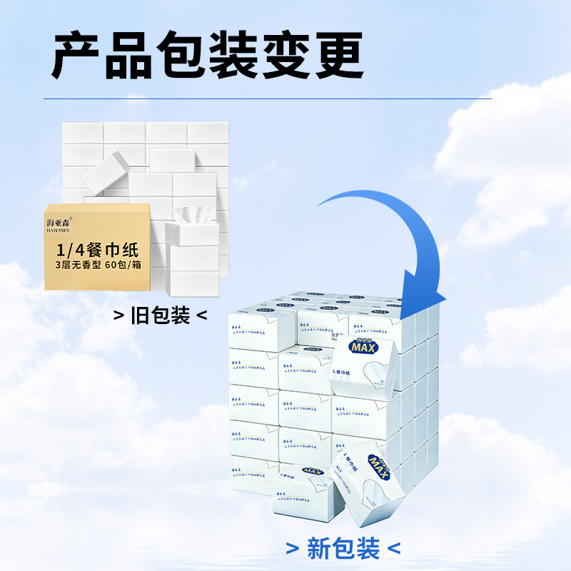 海亚森 M3006 1/4折餐巾纸3层无香型230*230mm*3层/张 75张/包 60包/箱 (计价单位:箱)高清大图