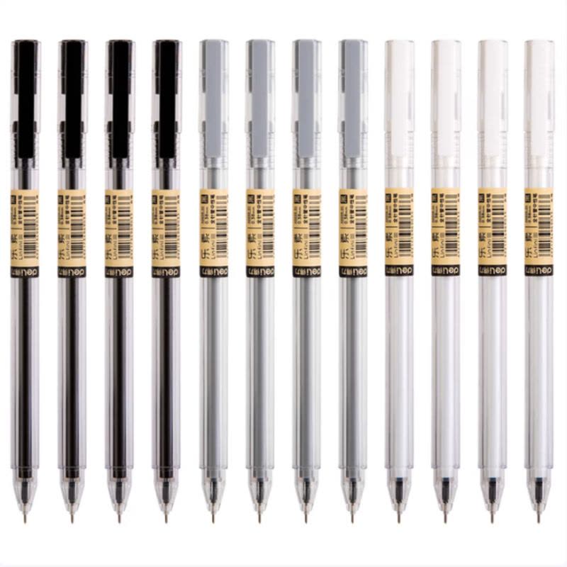 得力(deli)0.38mm 乐素全针管中性笔签字笔 12支黑 A025B-01图片