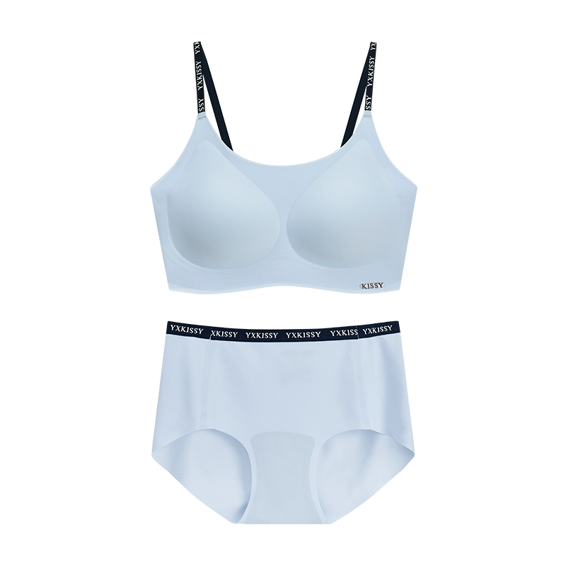 kissy氧心无尺码内衣果冻聚拢无痕无钢圈文胸套装女薄款美背吊带胸罩