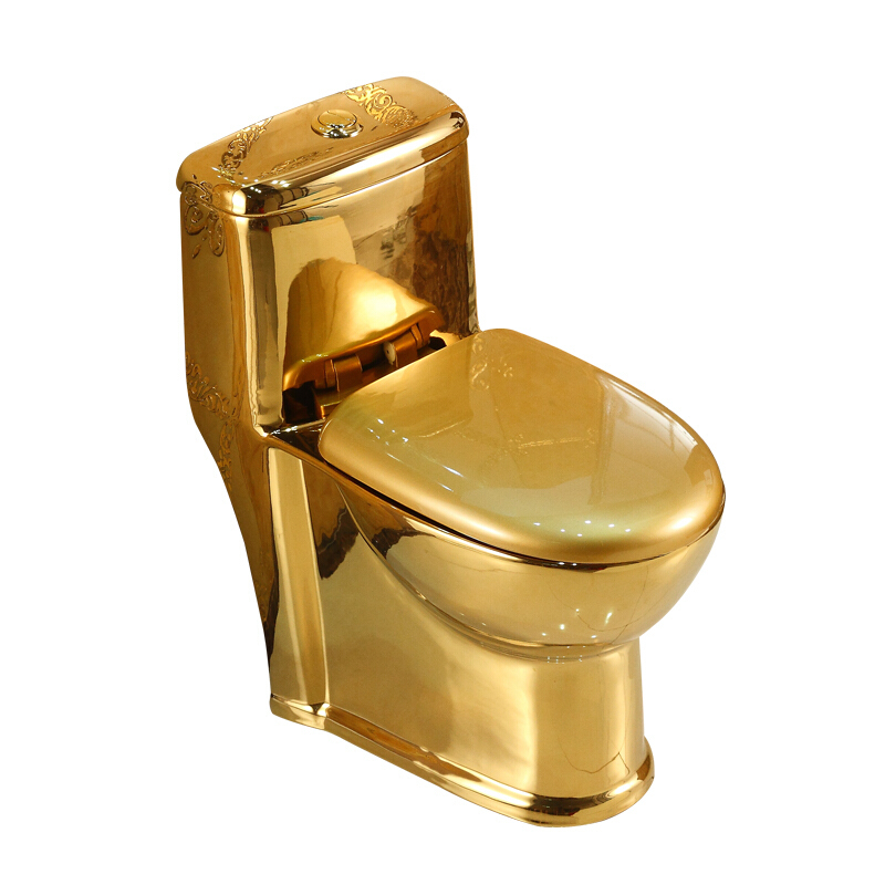 新款欧式金色个性创意马桶小户型超漩式坐便器静音节水抽水彩金马桶波