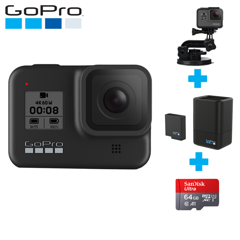 GoPro hero8运动相机水下潜水 4K户外直播防水摄像机vlog 官方标配+固定吸盘+双充+64G卡