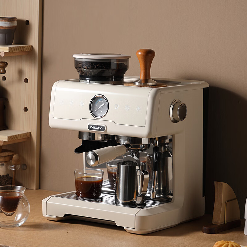 大宇(DAEWOO)咖啡机家用商用研磨一体式小型半自动咖啡机 DY-KF26A研磨一体式小型半自动咖啡机