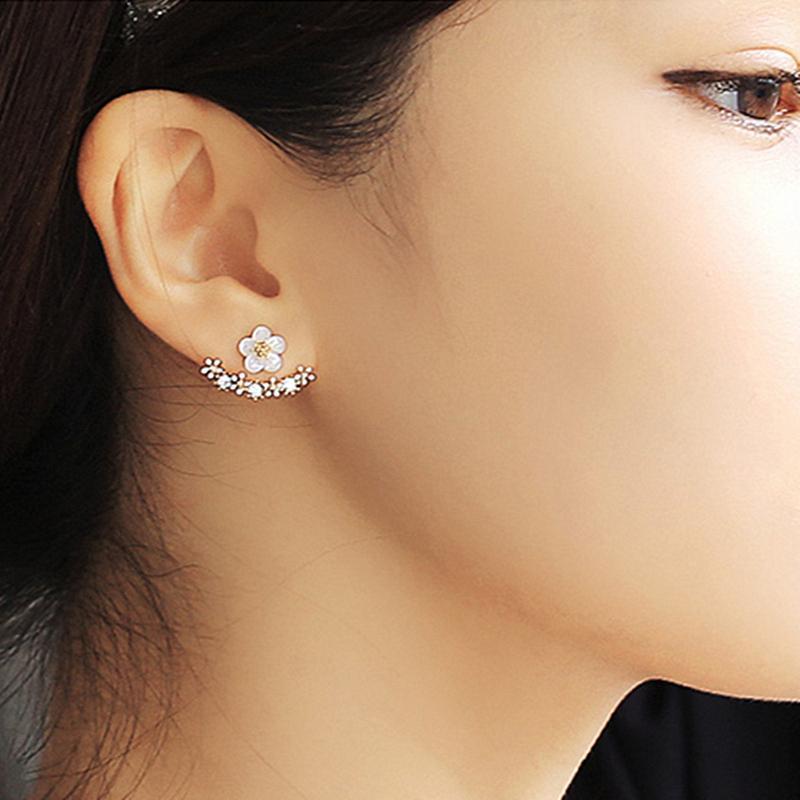 韩国版时尚饰品 后挂式耳钉925银耳针耳环女款 花朵银耳钉 耳饰 情人节礼物送女朋友七夕情人节礼物