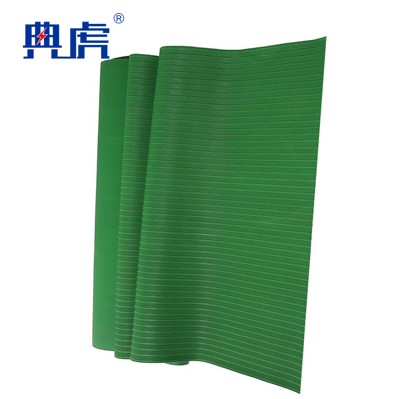 典虎 绝缘橡胶板 绿色条纹3mm*1.2m*10m 卷高清大图
