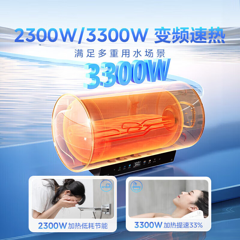 美的(Midea)电热水器60升家用3300W变频速热镁棒免更换一级能效阻垢免清洗热水器F6033-JE7 Pro高清大图