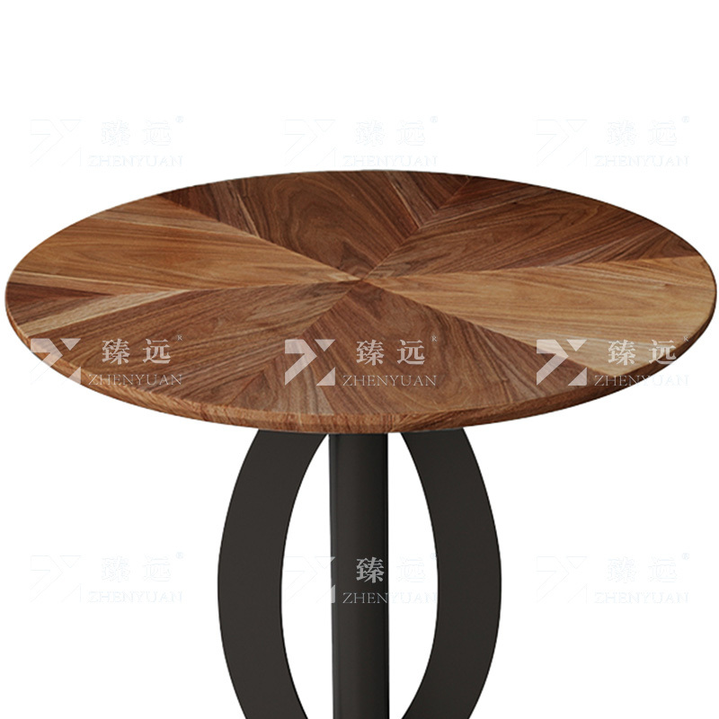 臻远ZY-VC112702 洽谈桌现代小圆桌会客接待商务休闲谈判桌 胡桃色拼花