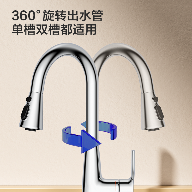 九牧（JOMOO）抽拉悬停厨房水龙头冷热出水可旋转三档切换龙头33098高清大图