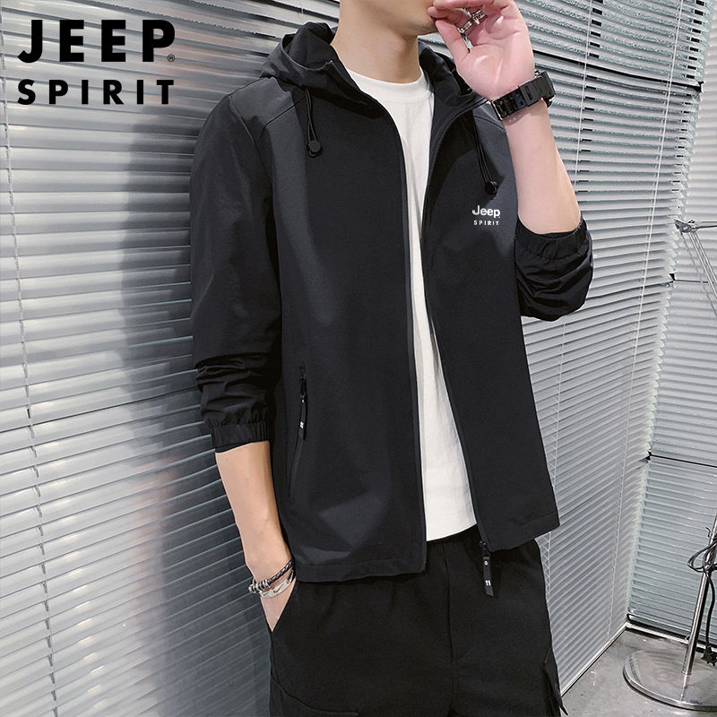 JEEP SPIRIT吉普春秋夹克大码轻质外套男商务休闲夹克衫上衣青年简约连帽防风衣服
