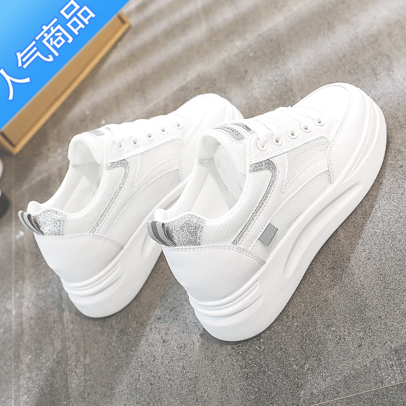 SUNTEK韩国内增高小白鞋女款2023夏季新款百搭帆布厚底板鞋透气女鞋高清大图