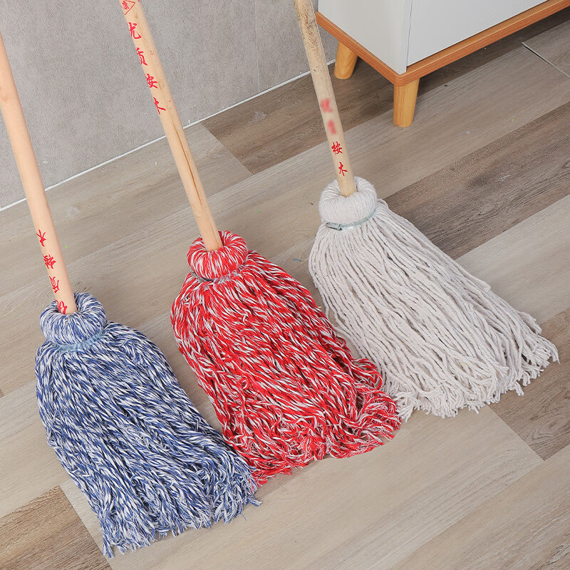 谋福 棉线吸水拖把 老式圆头墩布拖把 (红线拖把)*/个高清大图
