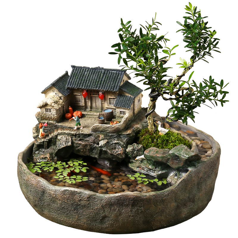 桌面微景观小鱼缸流水摆件循环水客厅办公室装饰开业乔迁新居礼品高清大图