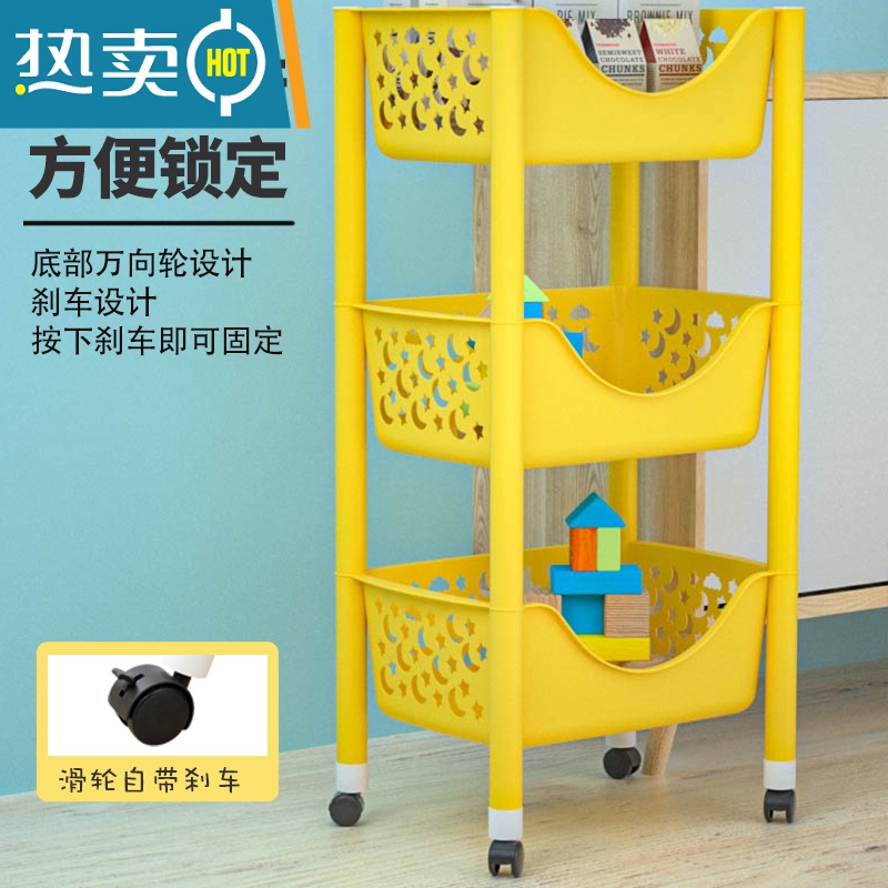 敬平小推车置物架儿童玩具收纳架书架绘本架家用零食可移动多层整理架高清大图