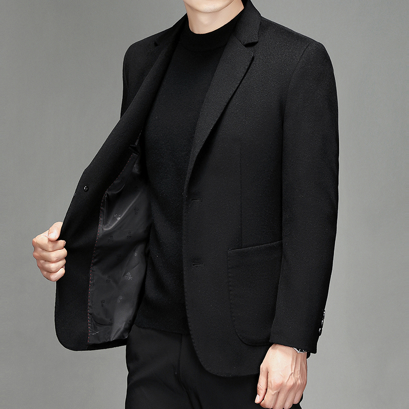 恒源祥品牌100纯羊毛呢西服男士外套厚商务绅士男装单排扣衣服冬新款