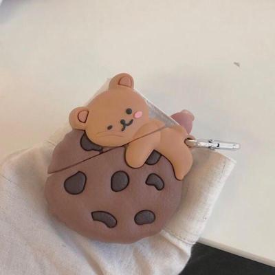 卡通抱饼干熊+黑扣 pro7 耳机套 适用pro7耳机套无线蓝牙硅胶保护PRO7软壳卡通可爱情侣男女款潮盒