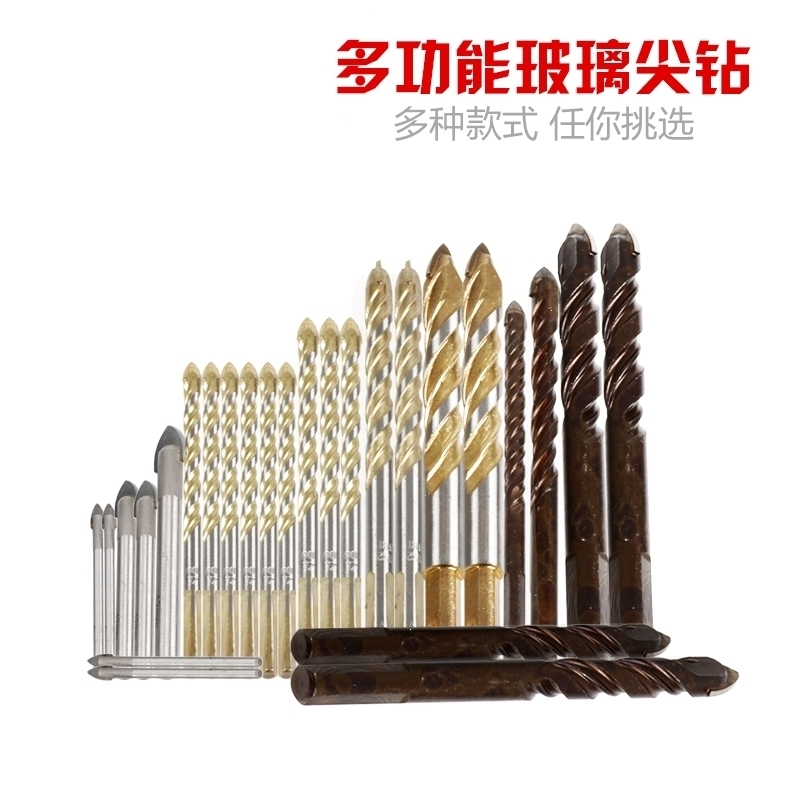 _三角瓷砖尖钻_开孔器玻璃钻头水泥墙壁钻头木工塑料铁皮钻 金色4件套(6-12各1支)