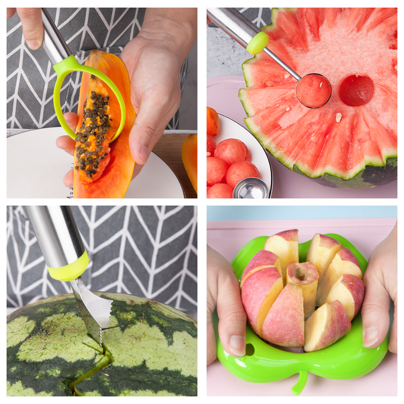 水果挖球器勺子花样拼盘工具套装家用切苹果神器雕刻西瓜造型模具 [粉