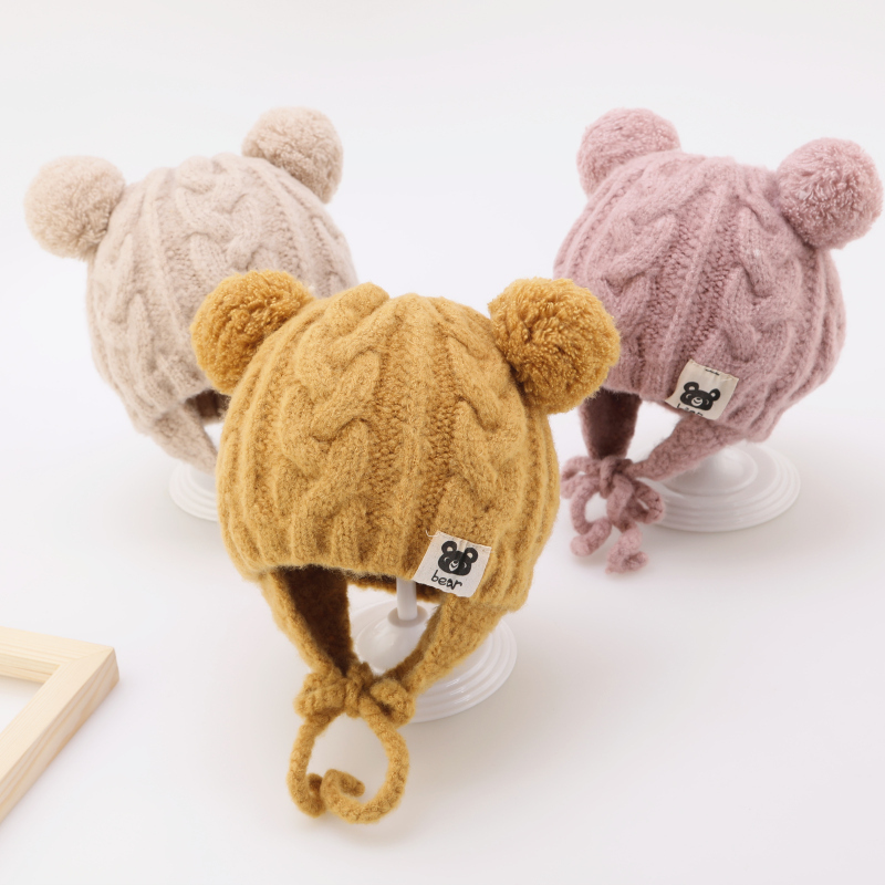 huayangtu婴儿帽子秋冬季护耳宝宝毛线帽6个月4岁1儿童针织帽可爱男童