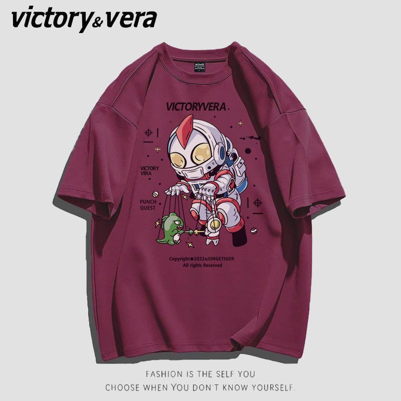 VICTORYVERA学生韩版宽松短袖t恤女港风2022新款夏季个性印花上衣