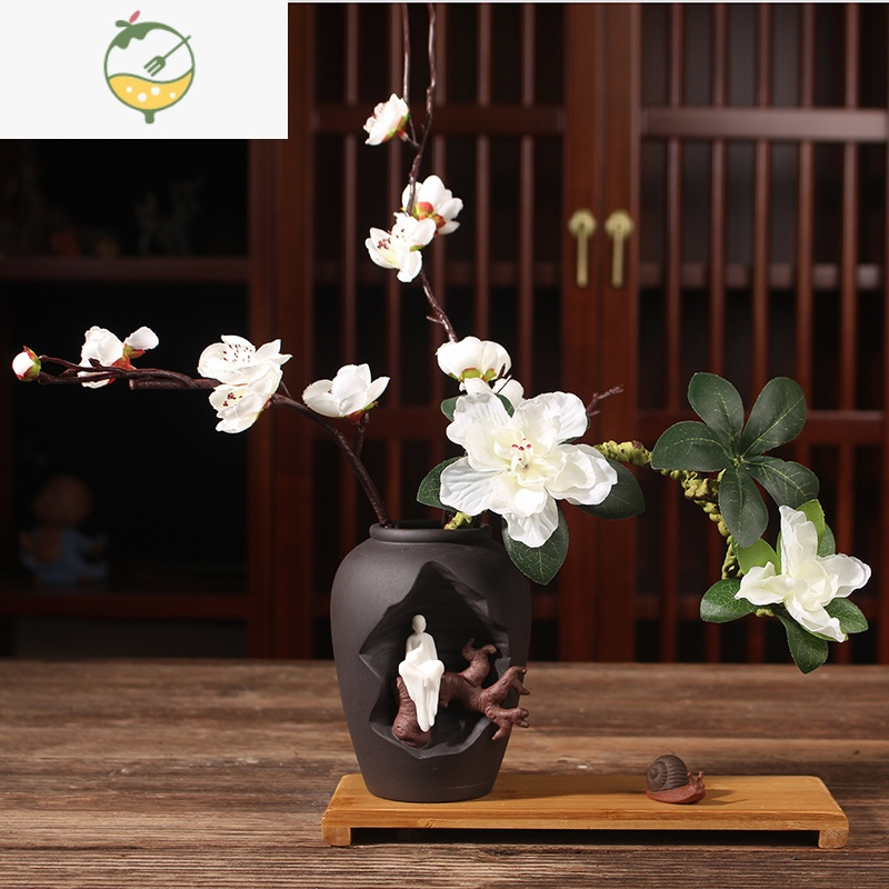 yicheng北欧简约中式禅意花器陶瓷干花插花客厅桌面装饰小花瓶工艺品