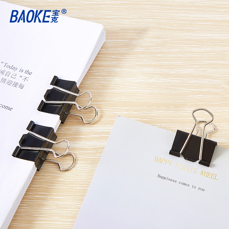 宝克(BAOKE)BC1374 25mm中号长尾夹票夹 金属燕尾夹票据夹子 黑色 48只/筒 2筒高清大图