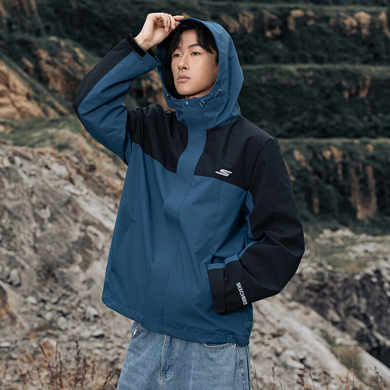 斯凯奇(Skechers)男装新款运动服跑步健身训练防风衣休闲夹克外套P225M275-00NA ZP P425M213-05CT/蓝色/黑色 L