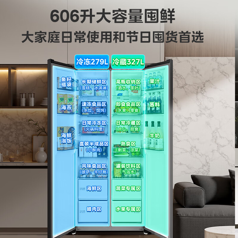 美的(Midea)606L对开门智能双变频一级能效家用超薄电冰箱风冷无霜净味国家补贴20%BCD-606WKPM(E)高清大图