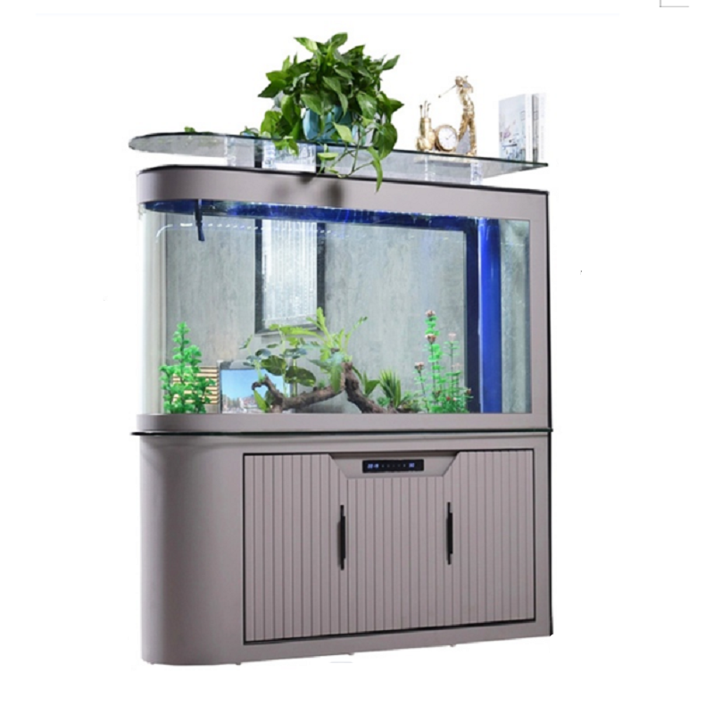 生态底滤鱼缸水族箱中大型家用落地客厅屏风金龙鱼缸沙发旁隔断热弯U形玻璃锦鲤缸高清大图