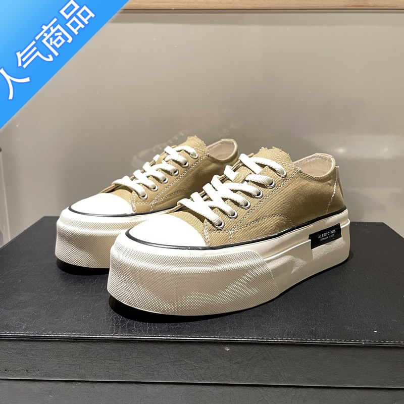 SUNTEK厚底帆布鞋女春2023新款小白鞋女小众设计感百搭女鞋子高清大图