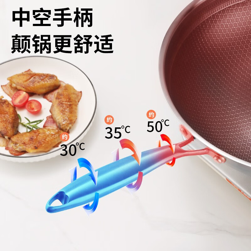 张小泉304不锈钢蜂窝不粘锅炒菜锅复合钢可立盖燃气煤气灶电磁炉通用 304蜂窝不粘锅带盖 32cm高清大图
