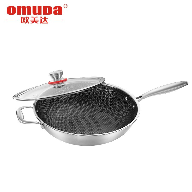欧美达(omuDa) 欧美达316不锈钢物理不粘炒锅无油烟不粘层锅电磁炉燃气家用炒锅 JZC32-A