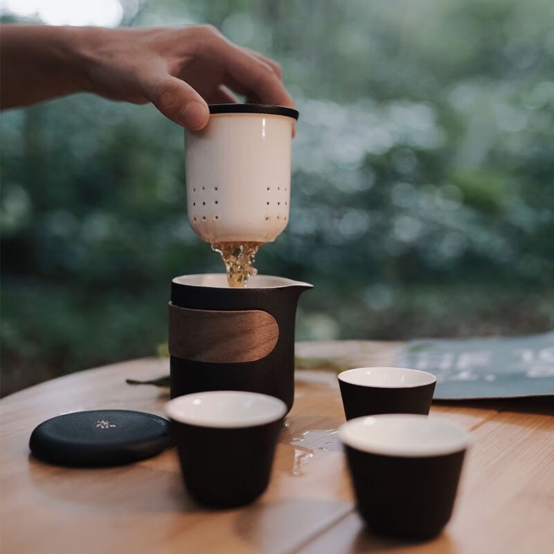 鸣盏旅行茶具便携功夫茶具套装快客杯茶壶陶瓷茶杯功夫茶杯户外MZ-8004 一壶3杯高清大图