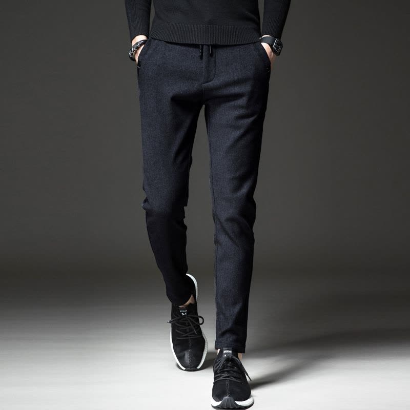 YUANSU男士加绒裤男裤子秋冬季加厚2020新款休闲裤修身直筒外穿西裤带绒休闲裤图片