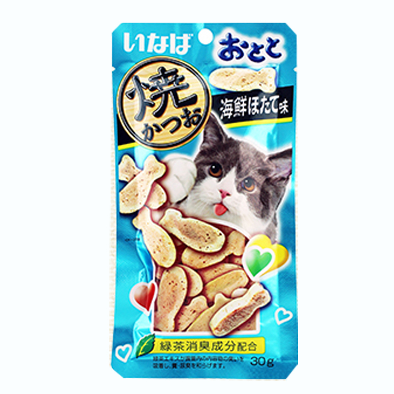 伊纳宝妙好猫零食烤鸡肉卷宠物猫咪磨牙零食冻干猫粮 海鲜扇贝味30g 8袋