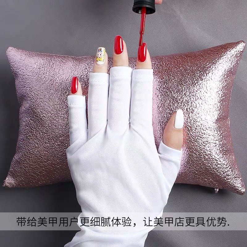 美甲防黑手套防紫外线露指防晒照灯防辐射专用指甲工具半指手套 M01美甲露指手套[一双]