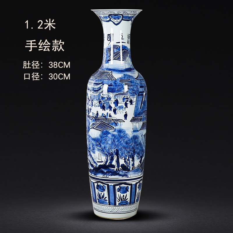 景德镇陶瓷器落地大花瓶 青花瓷手绘清明上河图摆件客厅装饰酒店 三维工匠 1.2米手绘款一个高清大图