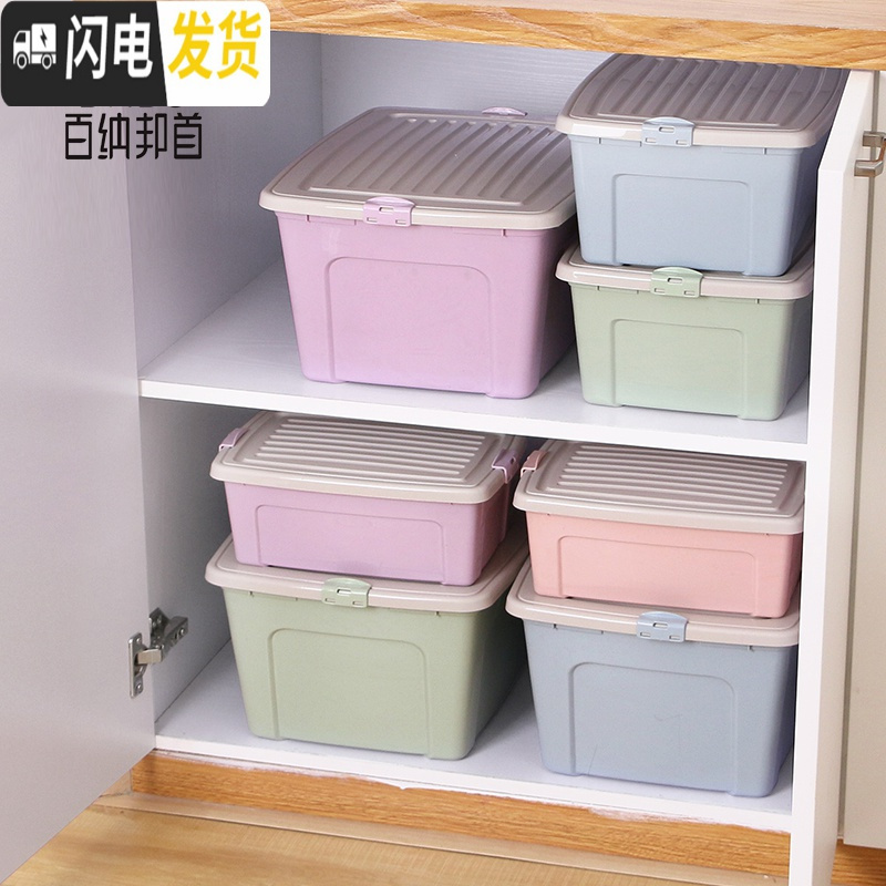 三维工匠家用加厚收纳箱小号杂物整理箱带盖塑料玩具衣物床底储物箱子高清大图