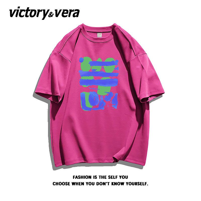 VICTORYVERA涂鸦纯棉短袖T恤女2022新款夏季学生宽松休闲半袖上衣
