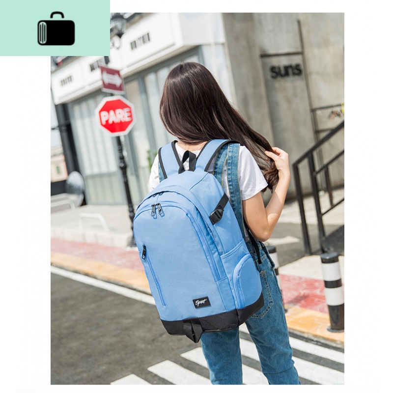 ins大容量双肩包男韩版大学生书包女初中小学生高中学生旅行背包NEW LAKE 大号浅蓝