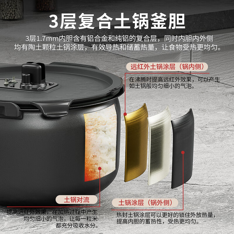虎牌(tiger) 5L电饭煲 Pro 原装进口 IH电磁加热智能土锅涂层JPM-H18C 微压电饭煲高清大图
